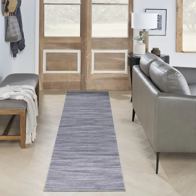 8' Gray And White Abstract Washable Runner Rug