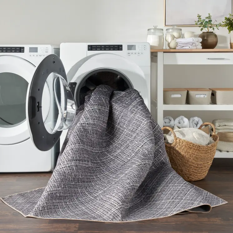 8' Gray Abstract Washable Runner Rug