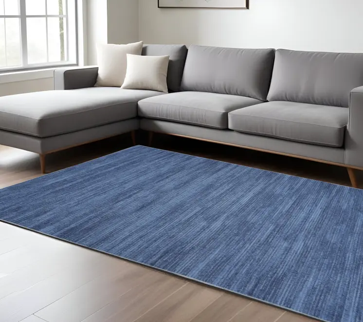 9' X 12' Blue Distressed Washable Area Rug