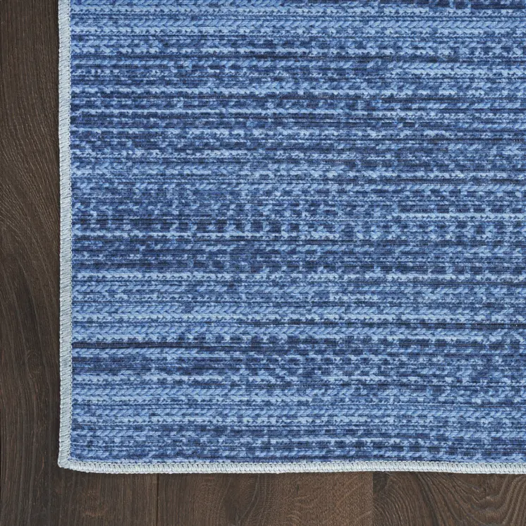 9' X 12' Blue Distressed Washable Area Rug