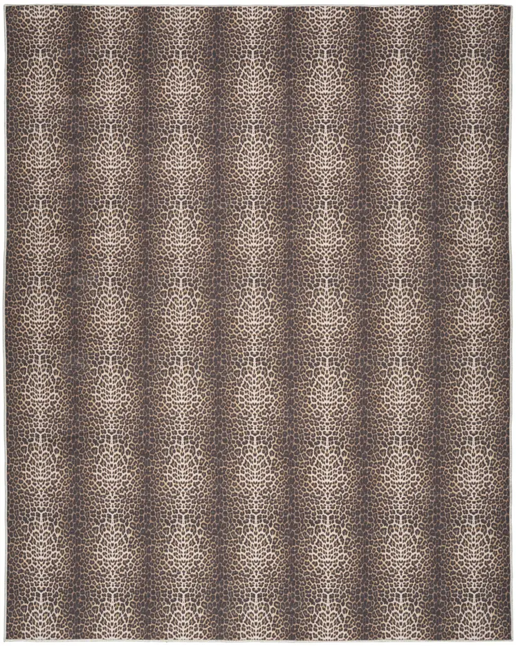 8' X 10' Brown and Ivory Leopard Print Power Loom Washable Non Skid Area Rug