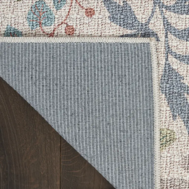 10' Cream Floral Washable Runner Rug