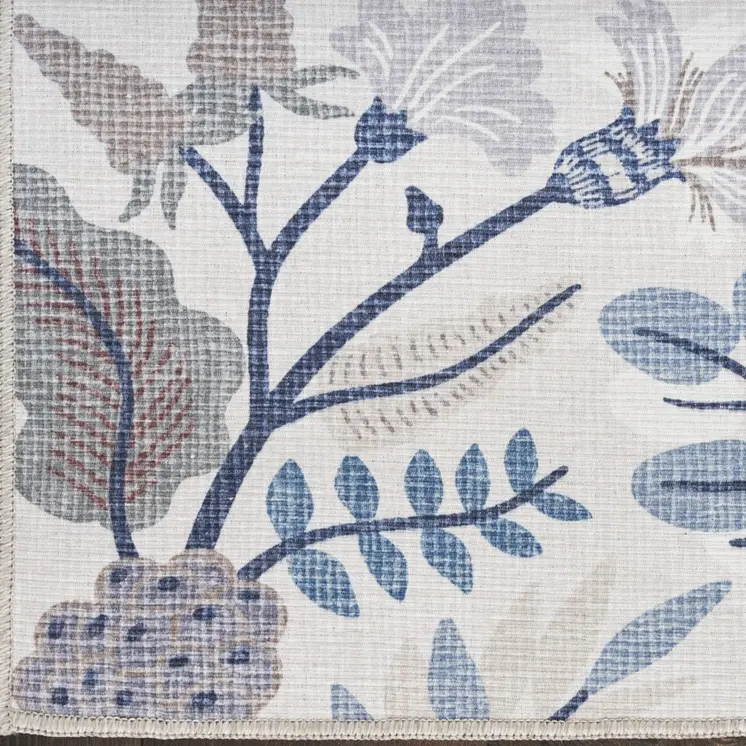 10' Ivory Floral Washable Runner Rug