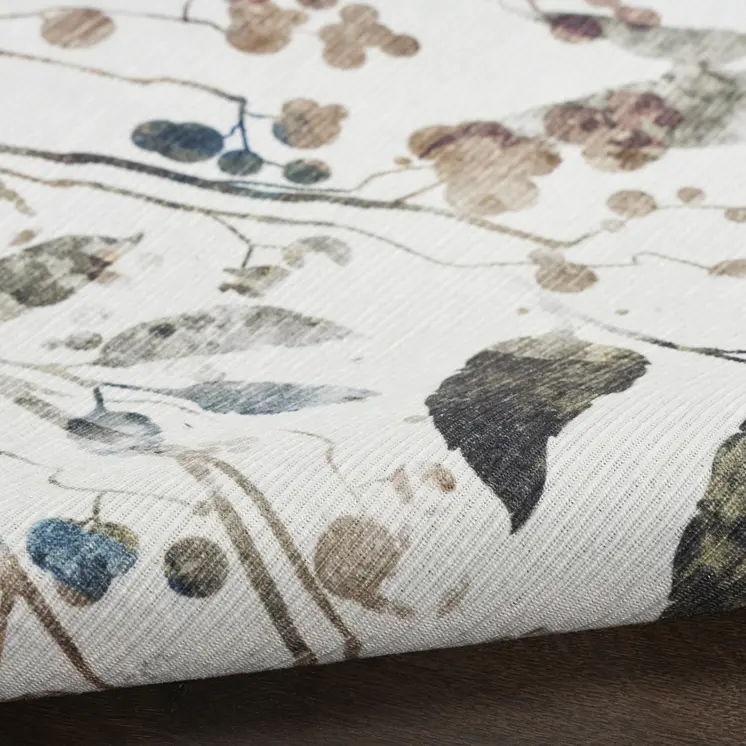 10' Cream Floral Washable Runner Rug