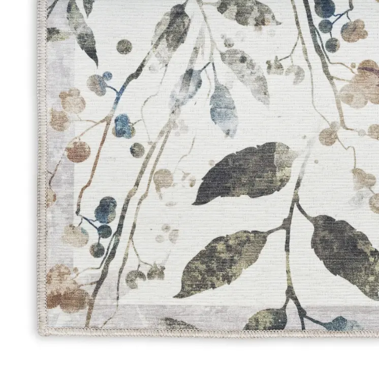 10' Cream Floral Washable Runner Rug