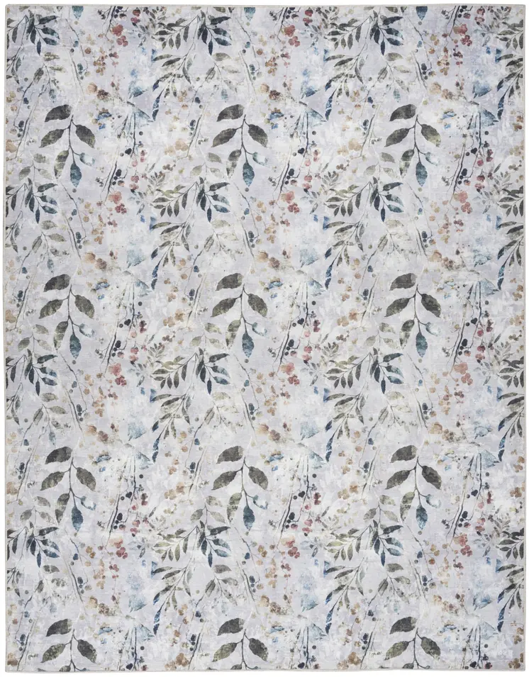 5' X 7' Ivory Blue and Gray Floral Power Loom Washable Non Skid Area Rug