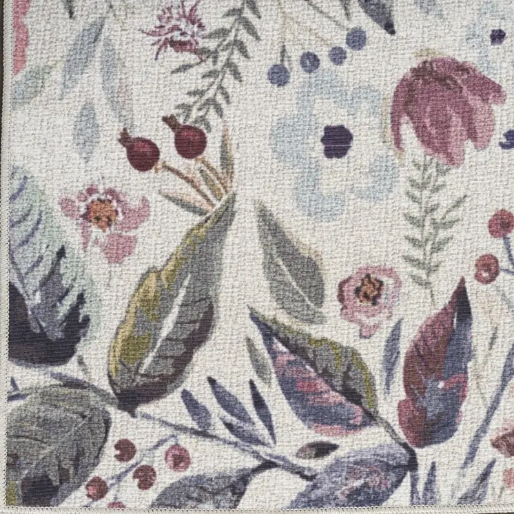 8' Ivory Floral Washable Runner Rug