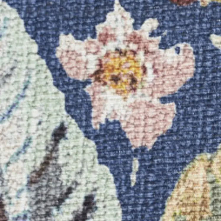 8' Blue Floral Washable Runner Rug