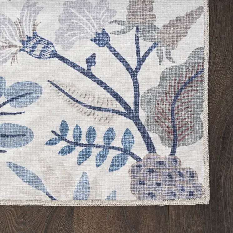 8' Ivory Floral Washable Runner Rug