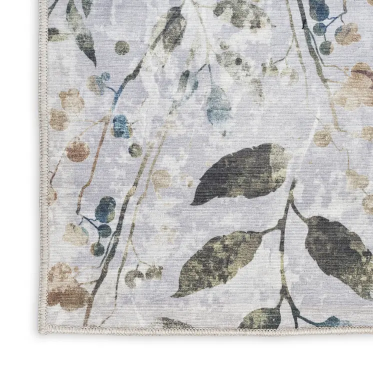 8' X 10' Ivory Blue and Gray Floral Power Loom Washable Non Skid Area Rug