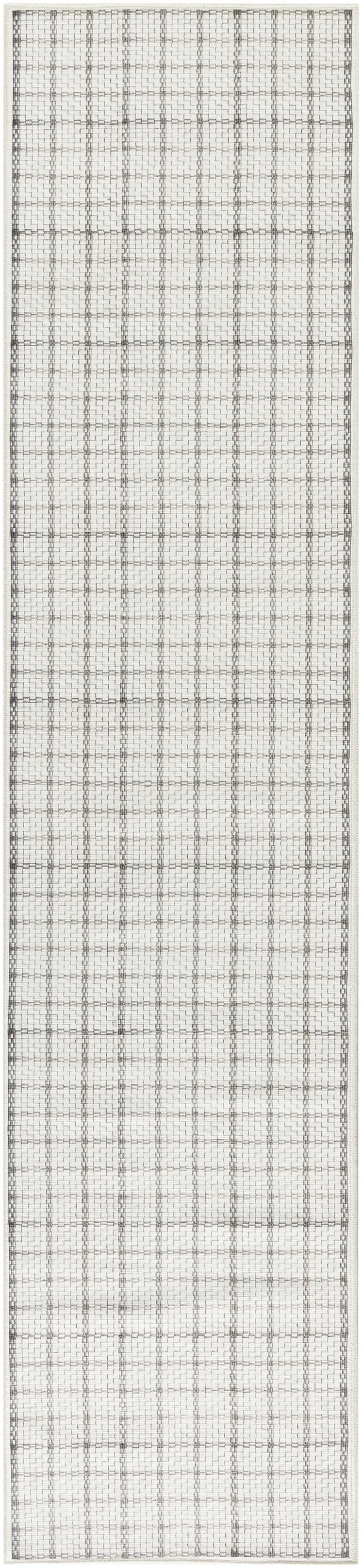10' Gray And Ivory Geometric Washable Runner Rug