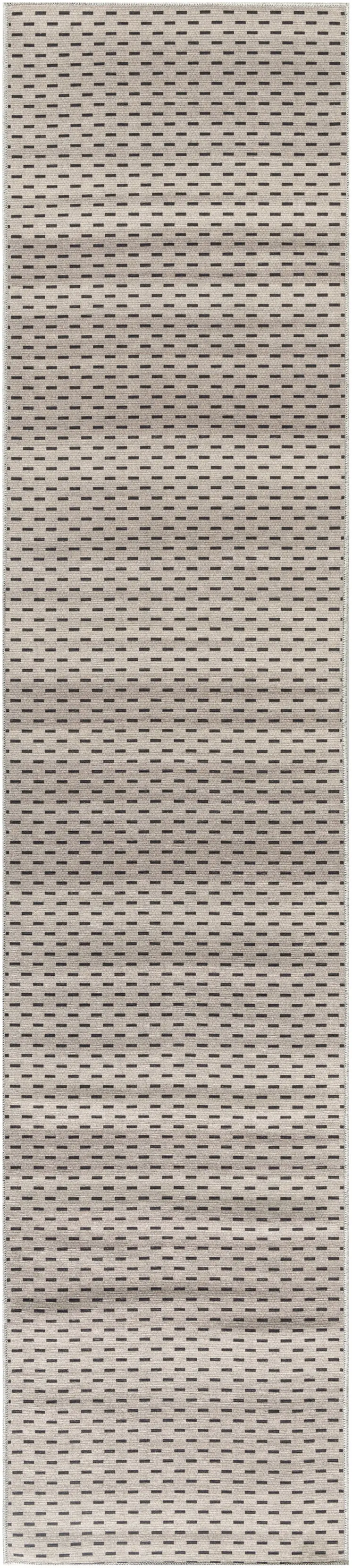 10' Beige And Black Geometric Washable Runner Rug