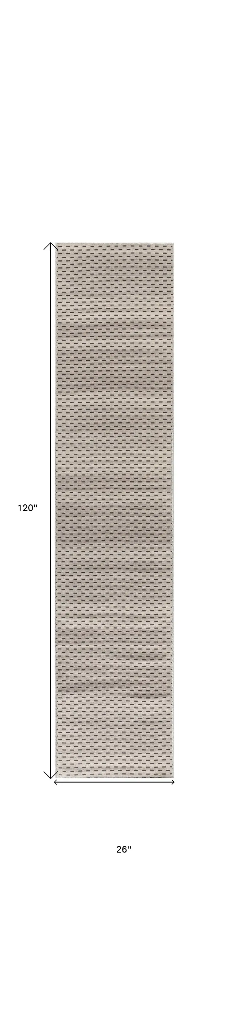 10' Beige And Black Geometric Washable Runner Rug