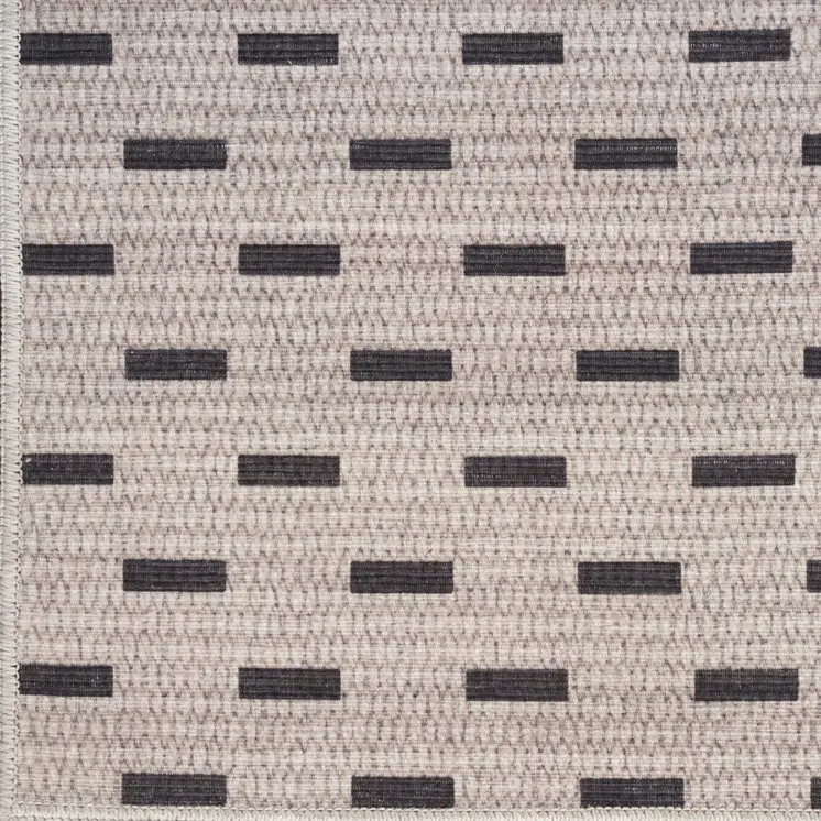 10' Beige And Black Geometric Washable Runner Rug