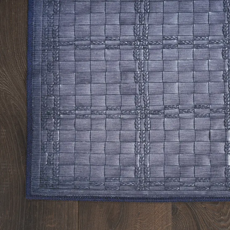 5' X 7' Blue and Gray Geometric Power Loom Washable Non Skid Area Rug