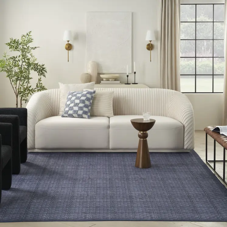 5' X 7' Blue and Gray Geometric Power Loom Washable Non Skid Area Rug