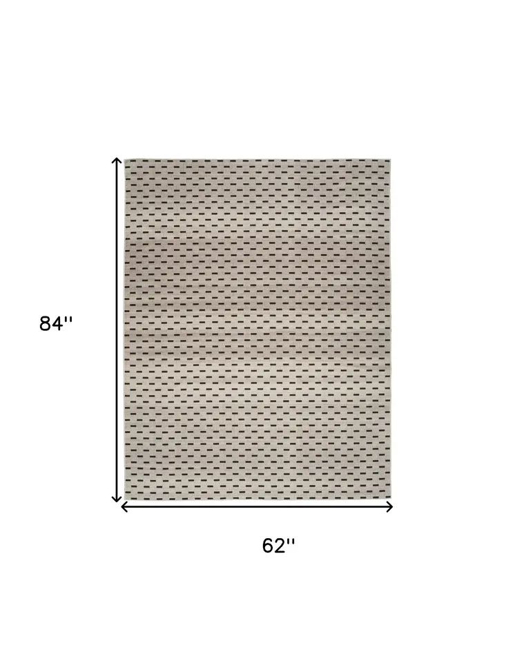 5' X 7' Ivory and Brown Geometric Power Loom Washable Non Skid Area Rug