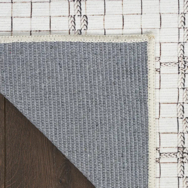6' X 9' Ivory and Gray Geometric Power Loom Washable Non Skid Area Rug