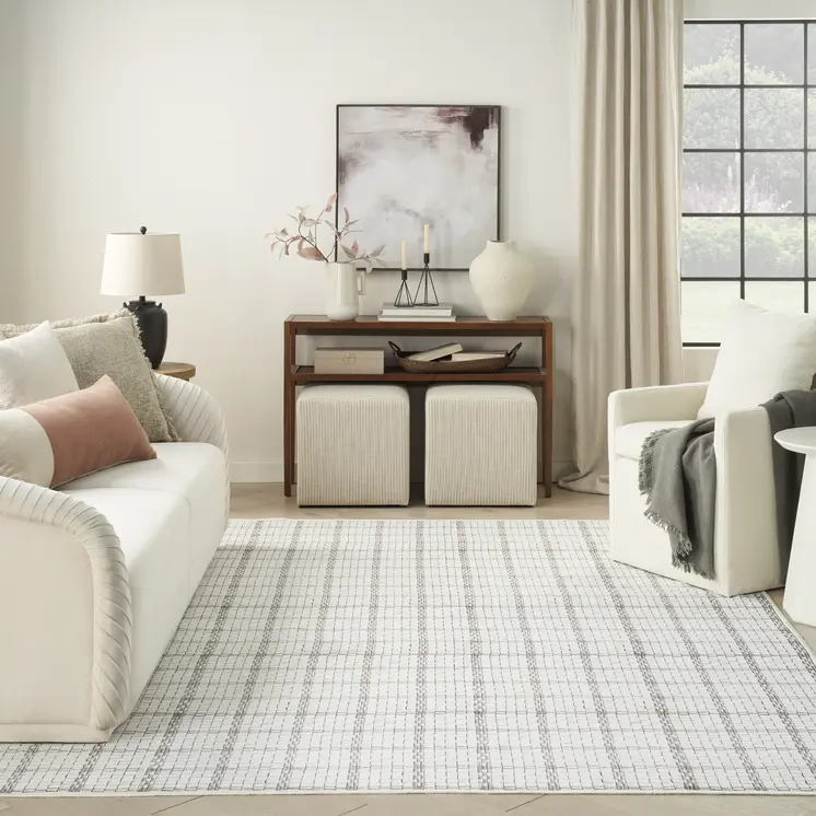 6' X 9' Ivory and Gray Geometric Power Loom Washable Non Skid Area Rug
