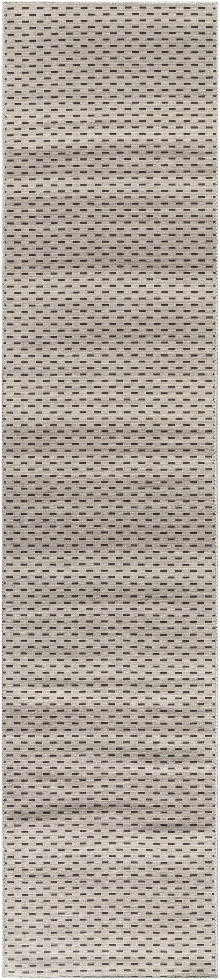 8' Beige And Black Geometric Washable Runner Rug