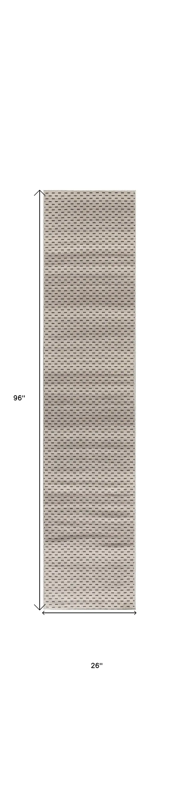 8' Beige And Black Geometric Washable Runner Rug