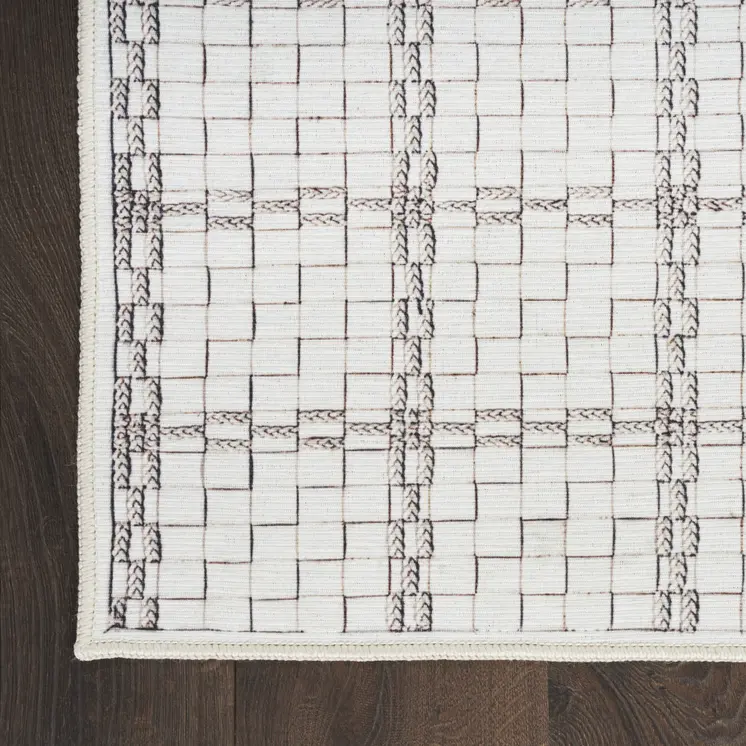 9' X 12' Gray and Ivory Geometric Power Loom Washable Non Skid Area Rug