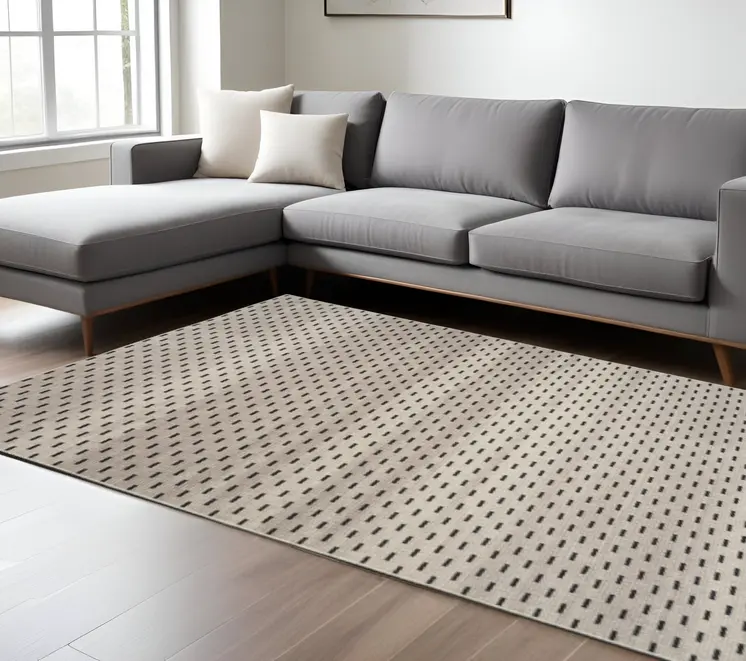 9' X 12' Cream And Black Geometric Washable Area Rug