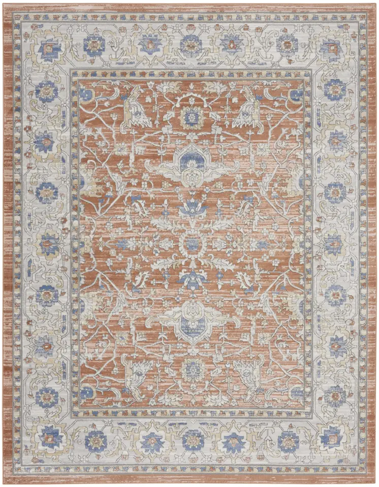 9' X 12' Gray and Red Oriental Power Loom Area Rug