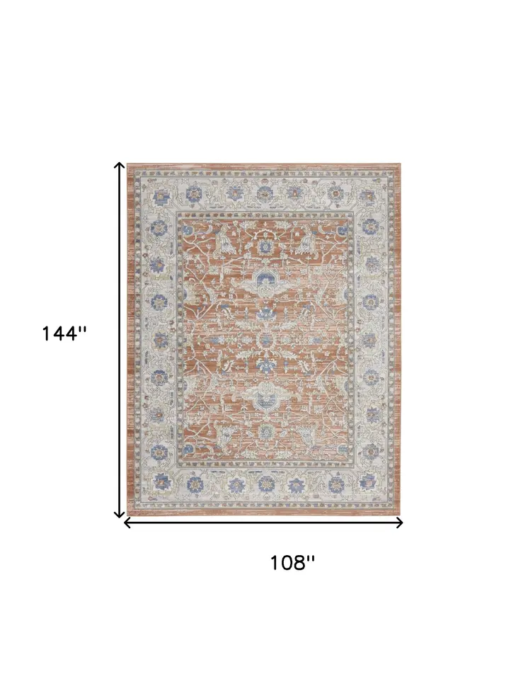 9' X 12' Gray and Red Oriental Power Loom Area Rug