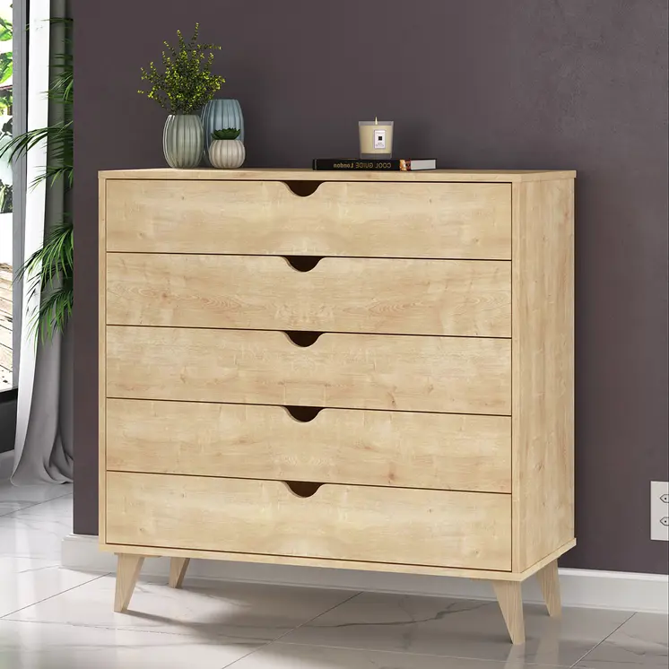 36" Natural Wood Five Drawer Dresser