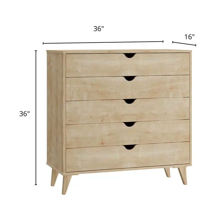 36" Natural Wood Five Drawer Dresser