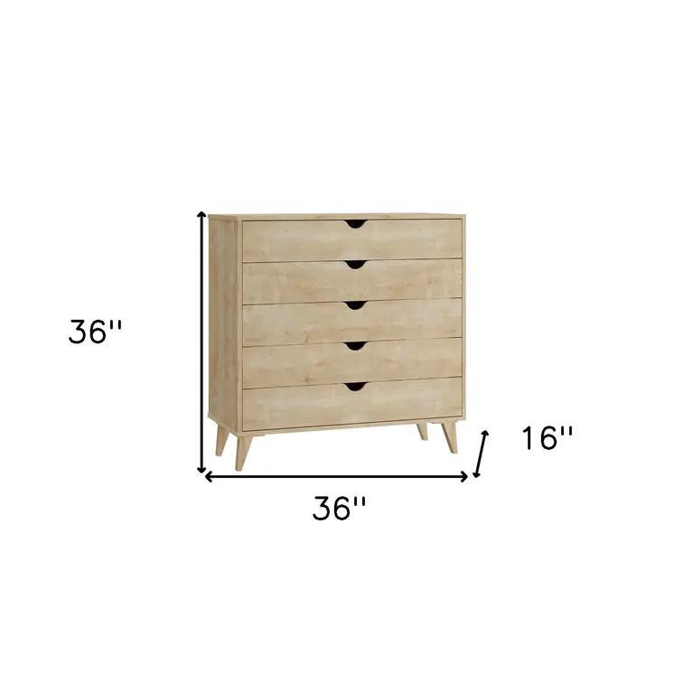 36" Natural Wood Five Drawer Dresser
