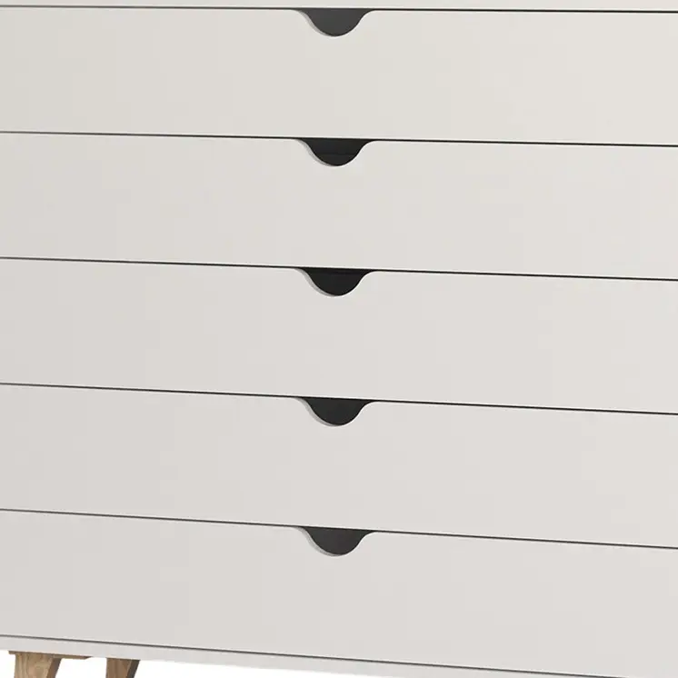 36" White And Natural Wood Five Drawer Dresser