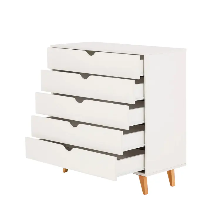 36" White And Natural Wood Five Drawer Dresser