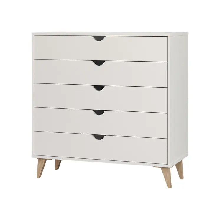 36" White And Natural Wood Five Drawer Dresser