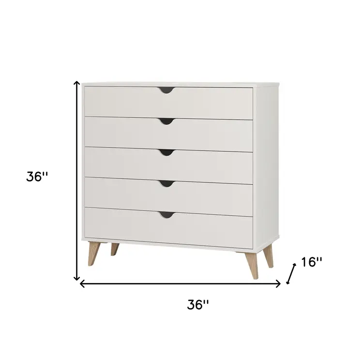 36" White And Natural Wood Five Drawer Dresser