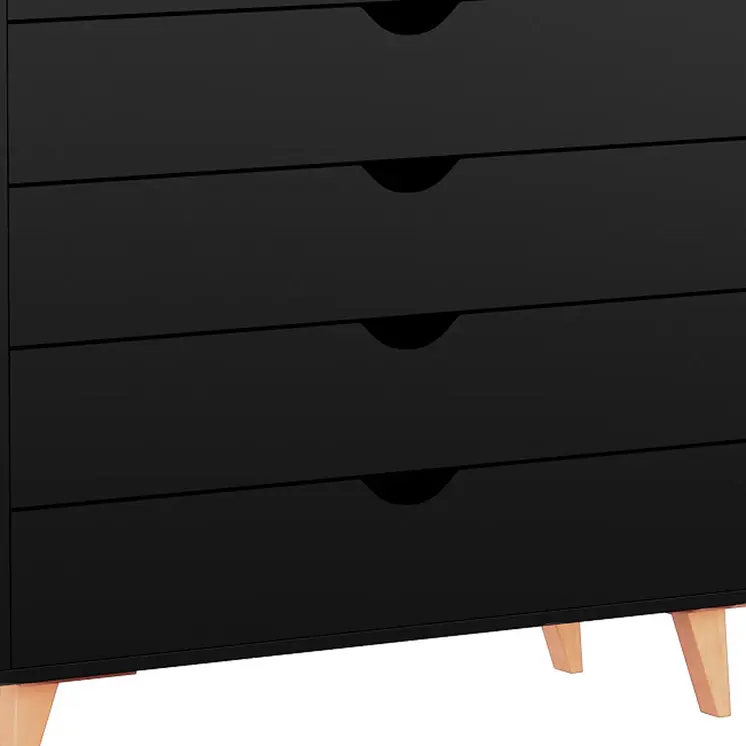 36" Black And Natural Wood Five Drawer Dresser