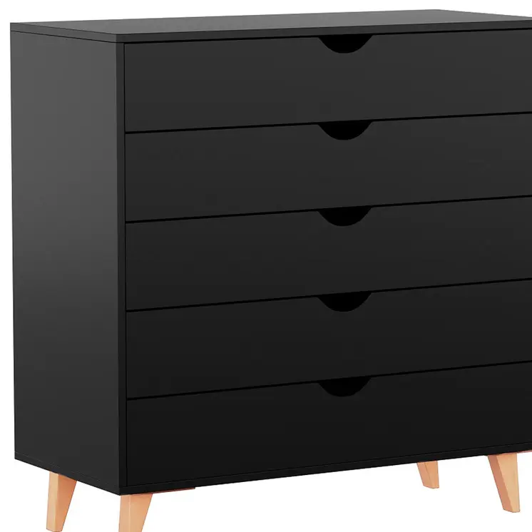 36" Black And Natural Wood Five Drawer Dresser