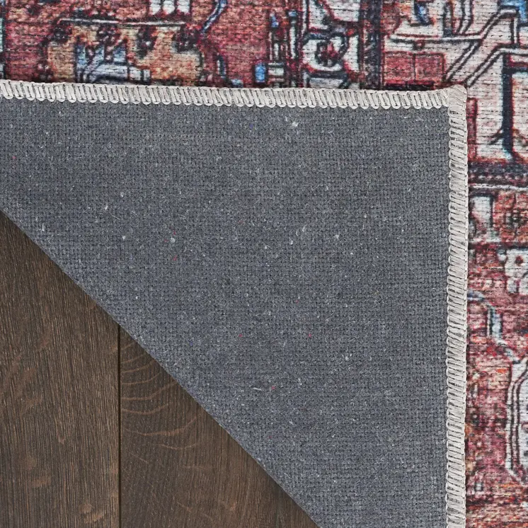 4' X 6' Red and Ivory Oriental Power Loom Distressed Washable Non Skid Area Rug