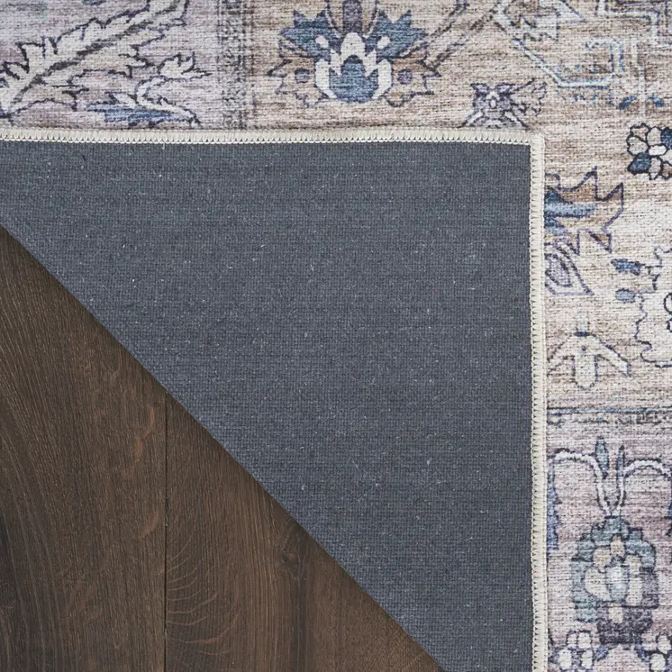 4' X 6' Pink and Blue Oriental Power Loom Distressed Washable Non Skid Area Rug