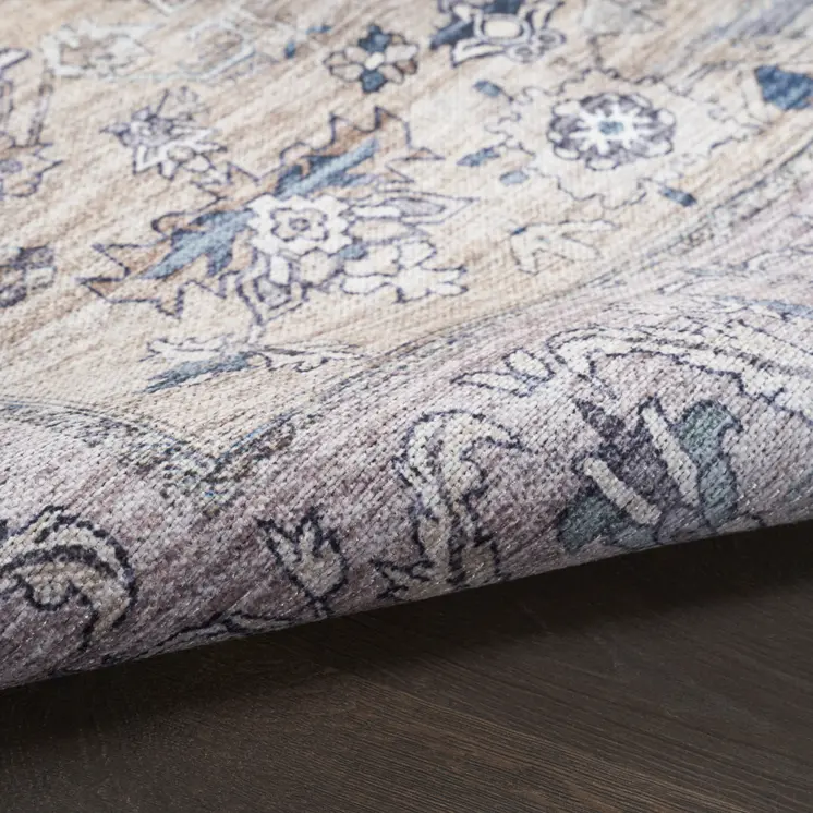 6' Pink And Blue Oriental Distressed Washable Runner Rug