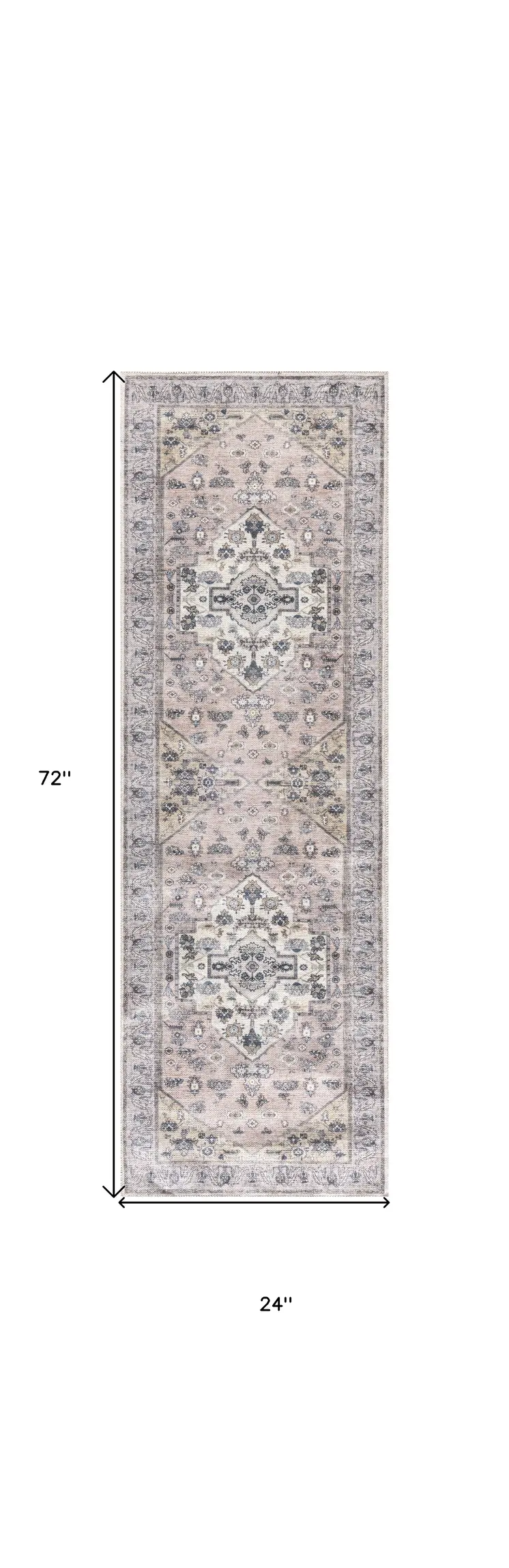 6' Pink And Blue Oriental Distressed Washable Runner Rug