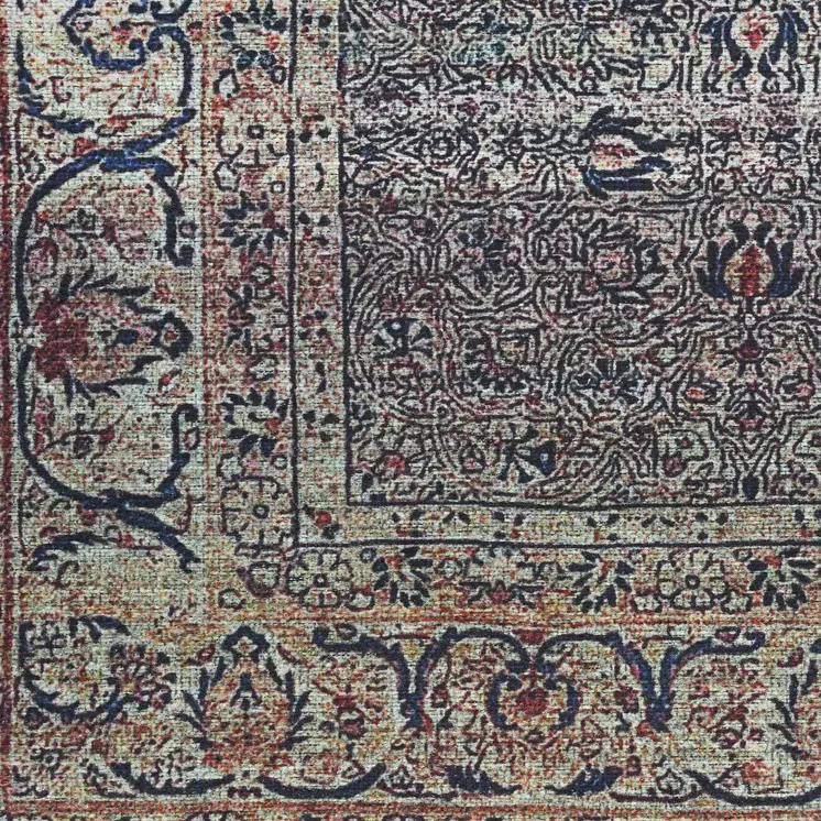 8' X 10' Blue and Brown Oriental Power Loom Distressed Washable Non Skid Area Rug
