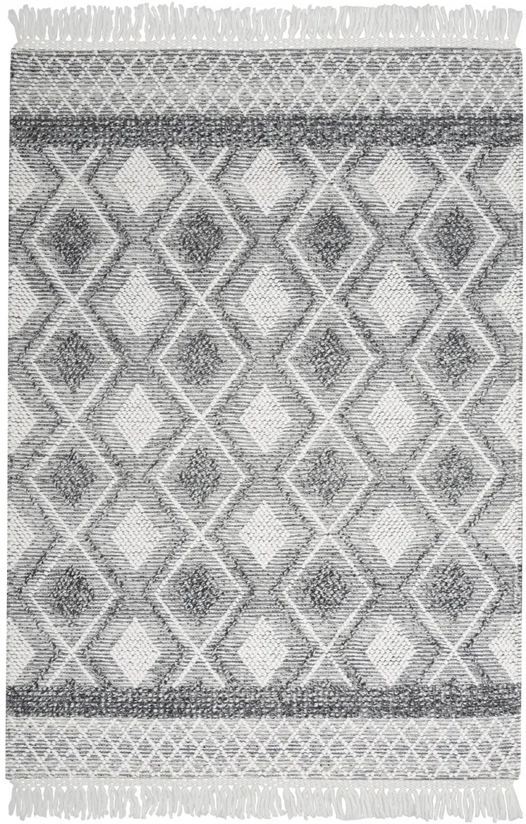 5' X 8' Gray and Ivory Geometric Flatweave Handmade Area Rug With Fringe