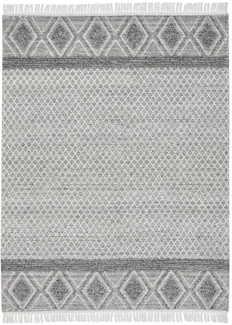 8' X 11' Gray and Ivory Geometric Hand Woven Area Rug With Fringe
