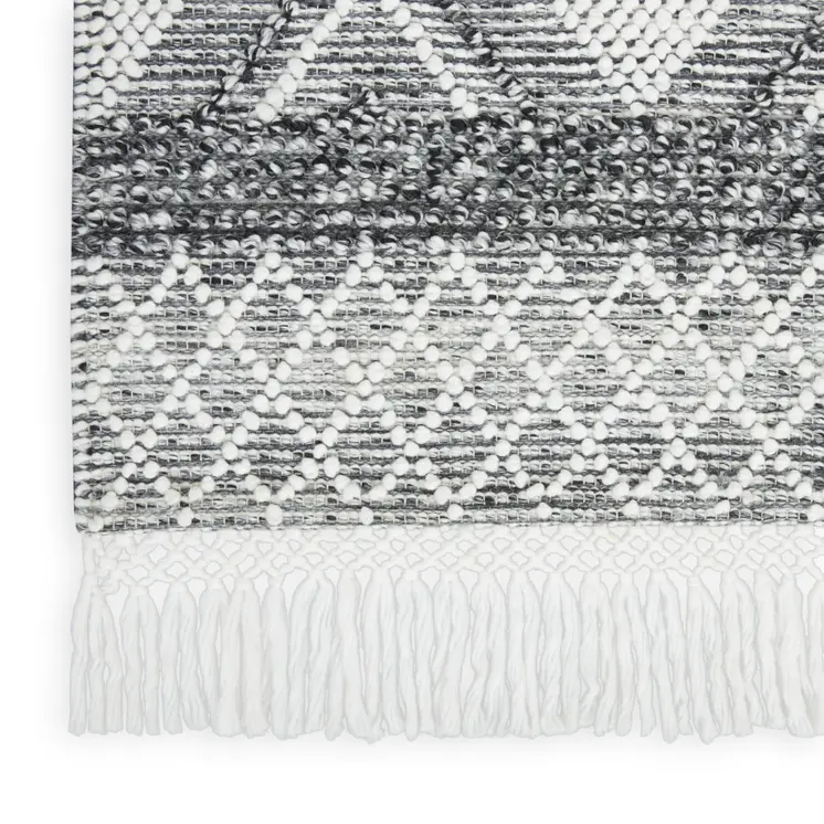 8' X 11' Gray and Ivory Geometric Hand Woven Area Rug With Fringe