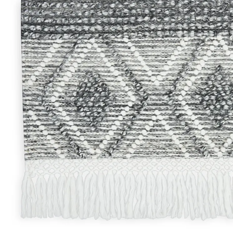 8' Gray and Ivory Geometric Hand Woven Runner Rug With Fringe