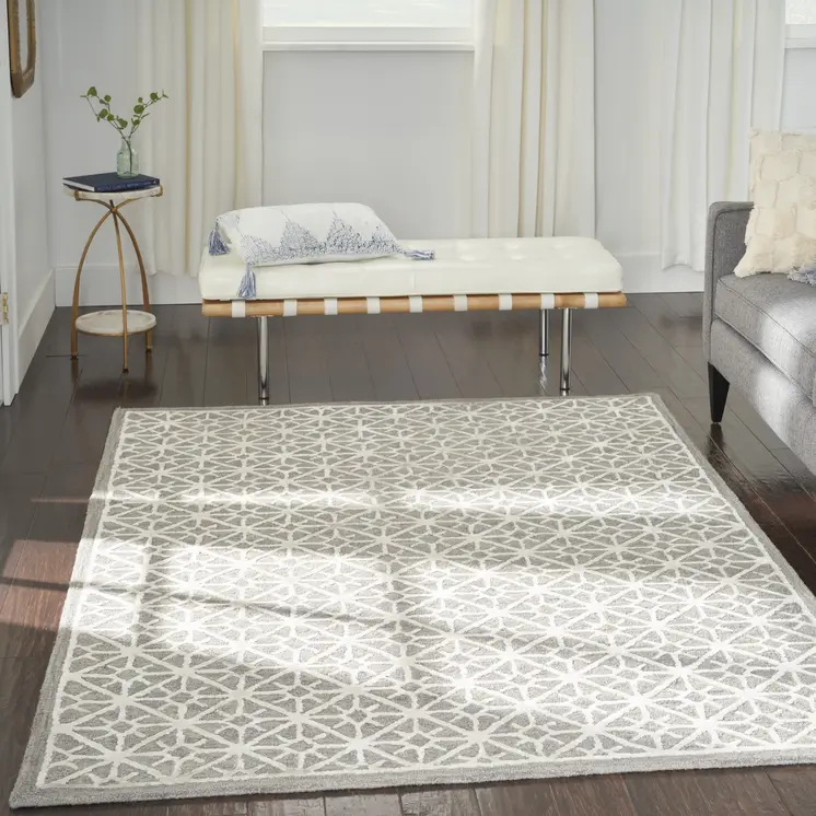 4' X 6' Gray and Ivory Geometric Hand Tufted Area Rug