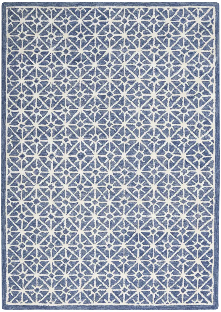5' X 7' Blue and Off White Geometric Hand Tufted Area Rug