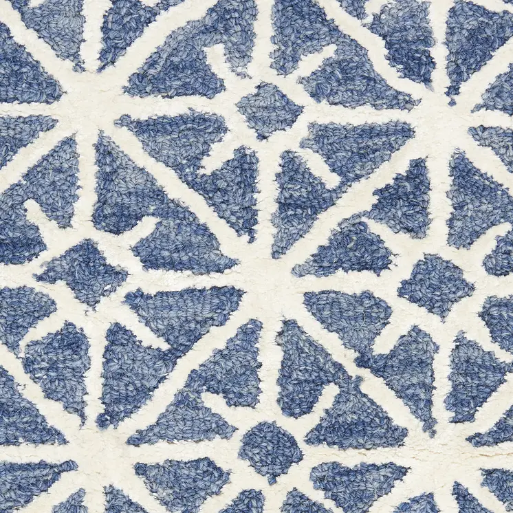 5' X 7' Blue and Off White Geometric Hand Tufted Area Rug